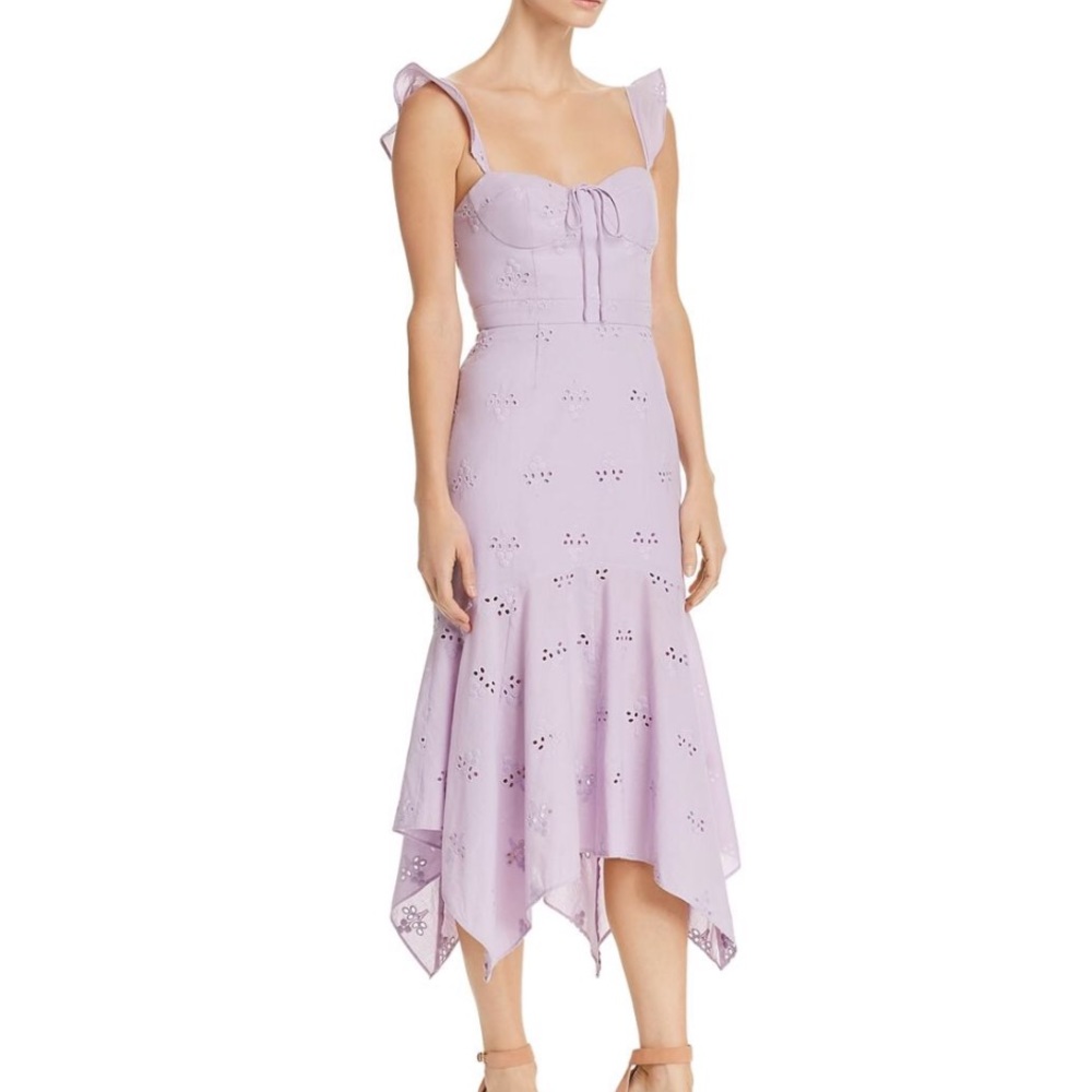 NWT WAYF lilac ruffle eyelet midi dress S